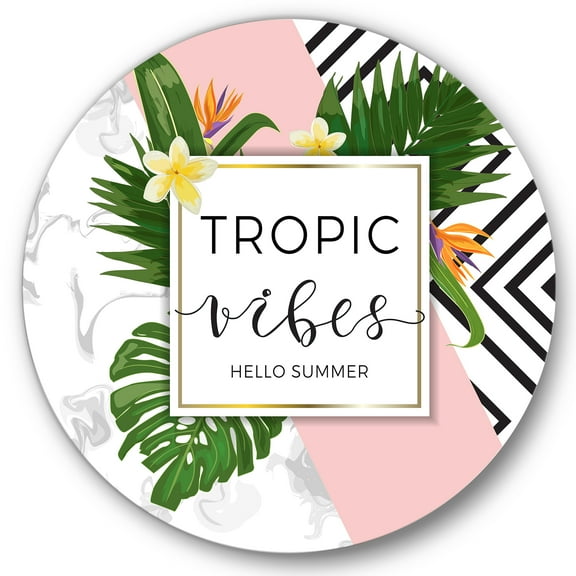 Designart 'Geometrics Tropic VIbes On Triangular' Nautical & Coastal Circle Metal Wall Art 36x36 - Disc of 36