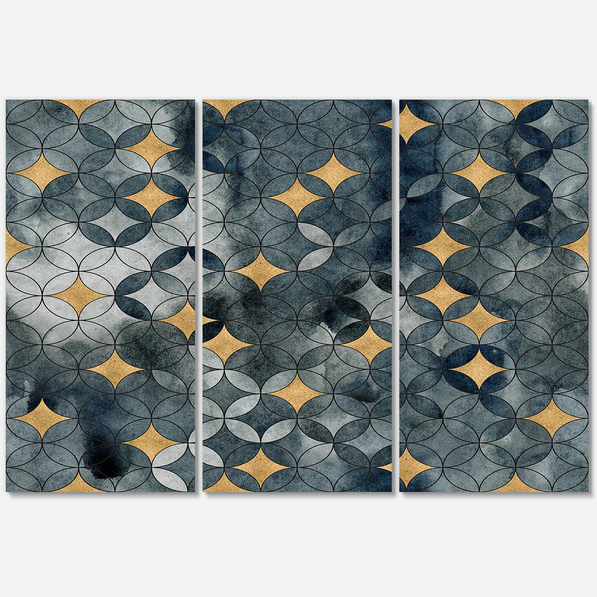 Designart ' Geometry Golden Stars With Intersecting Circles ' Modern Canvas Wall Art Print