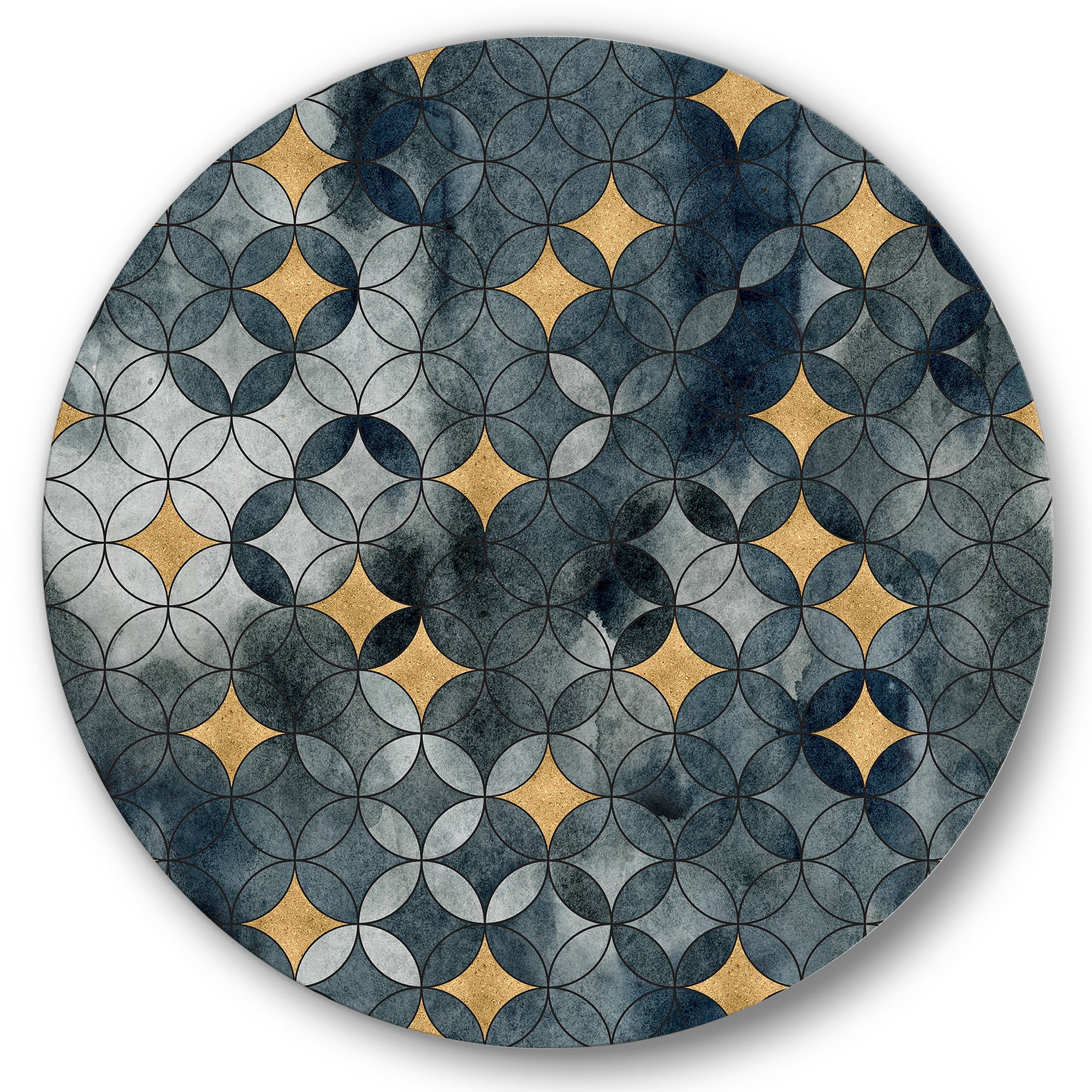 Designart 'Geometry Golden Stars With Intersecting Circles' Modern Circle Metal Wall Art 36x36 - Disc of 36