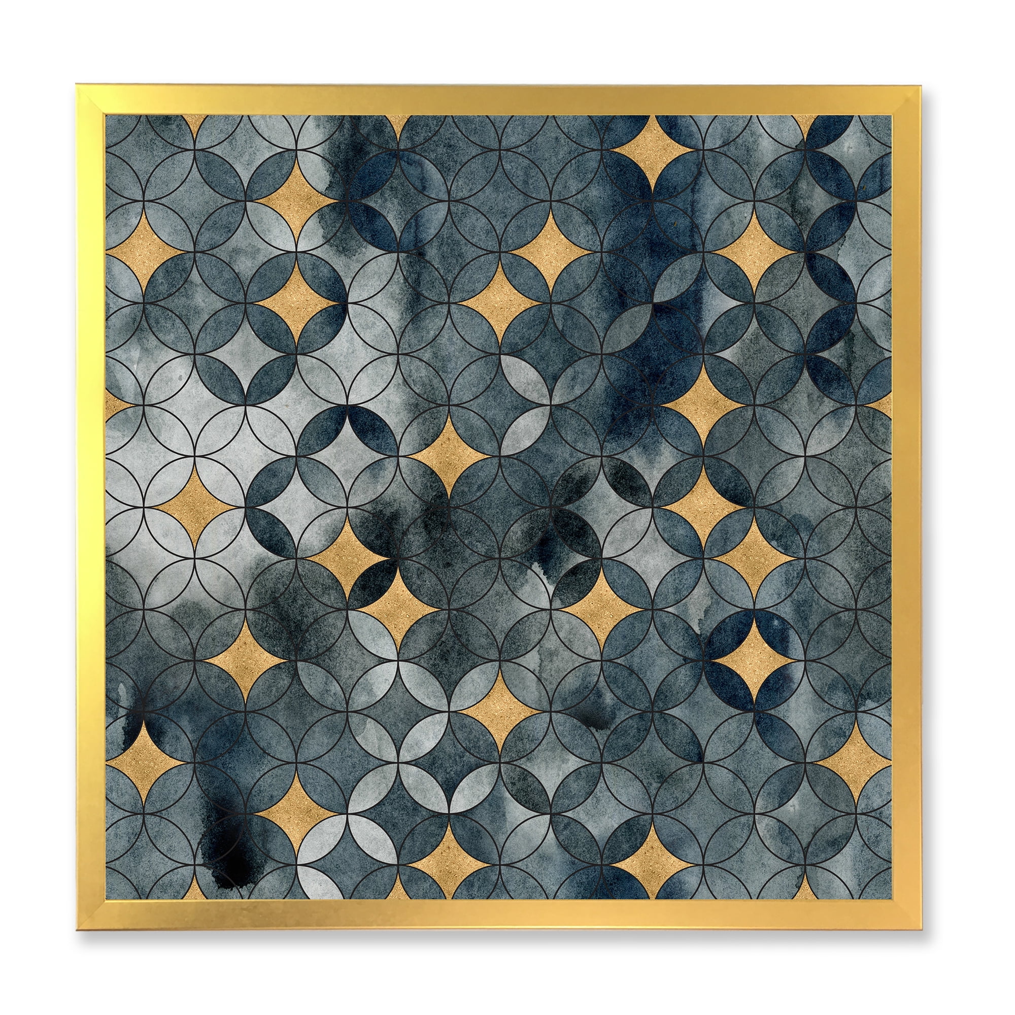 Designart 'Geometry Golden Stars With Intersecting Circles' Modern Framed Art Print