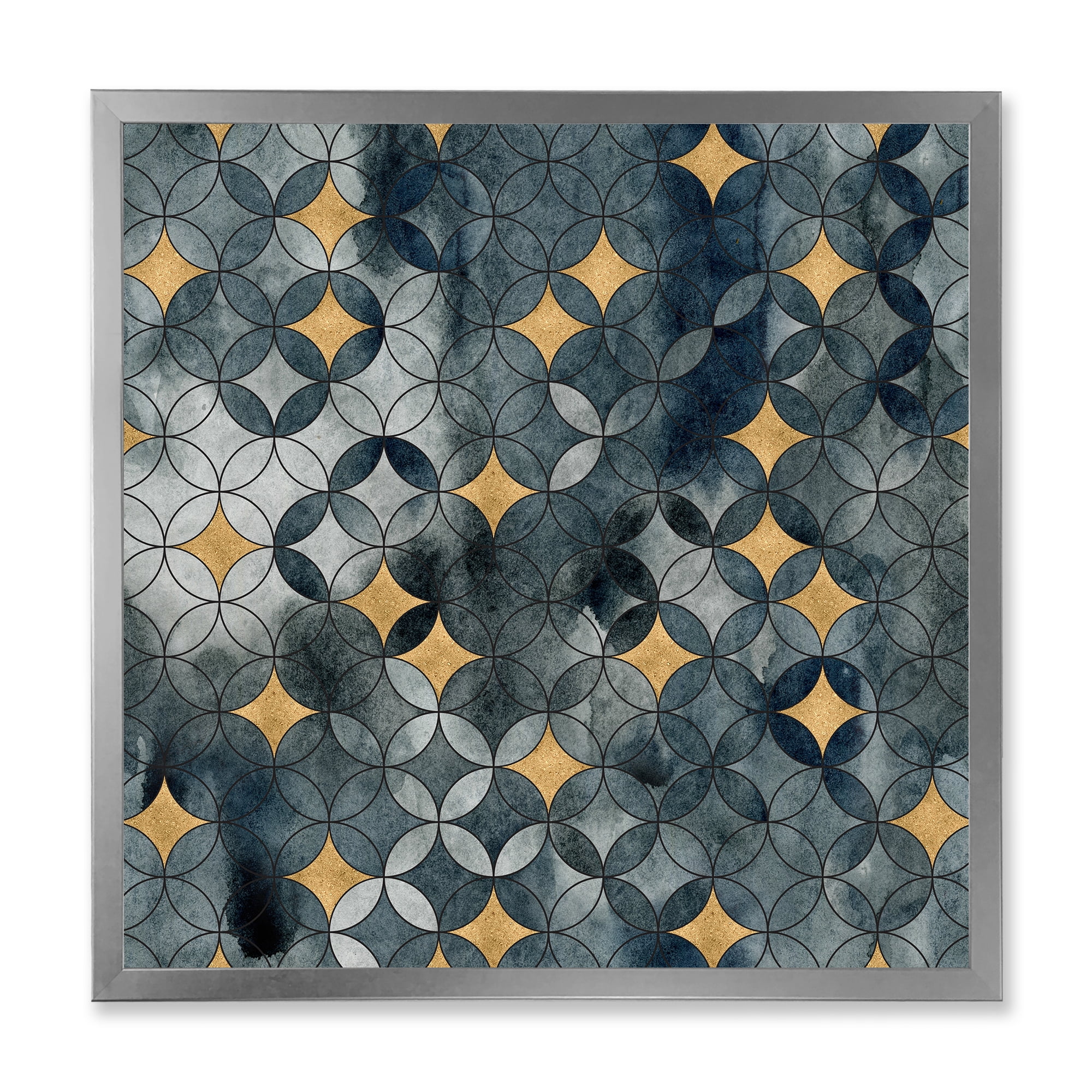Designart 'Geometry Golden Stars With Intersecting Circles' Modern Framed Art Print