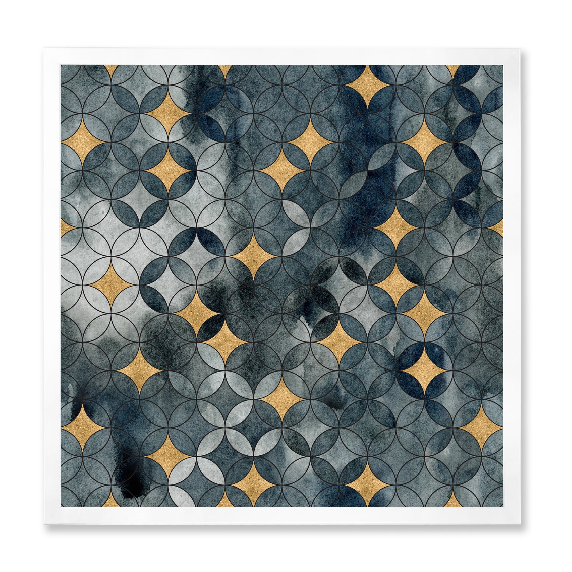 Designart 'Geometry Golden Stars With Intersecting Circles' Modern Framed Art Print
