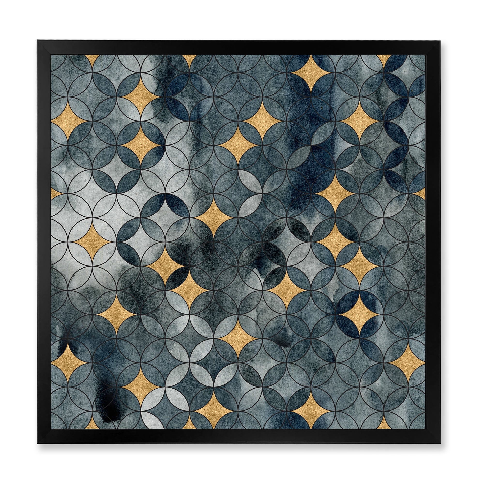 Designart 'Geometry Golden Stars With Intersecting Circles' Modern Framed Art Print