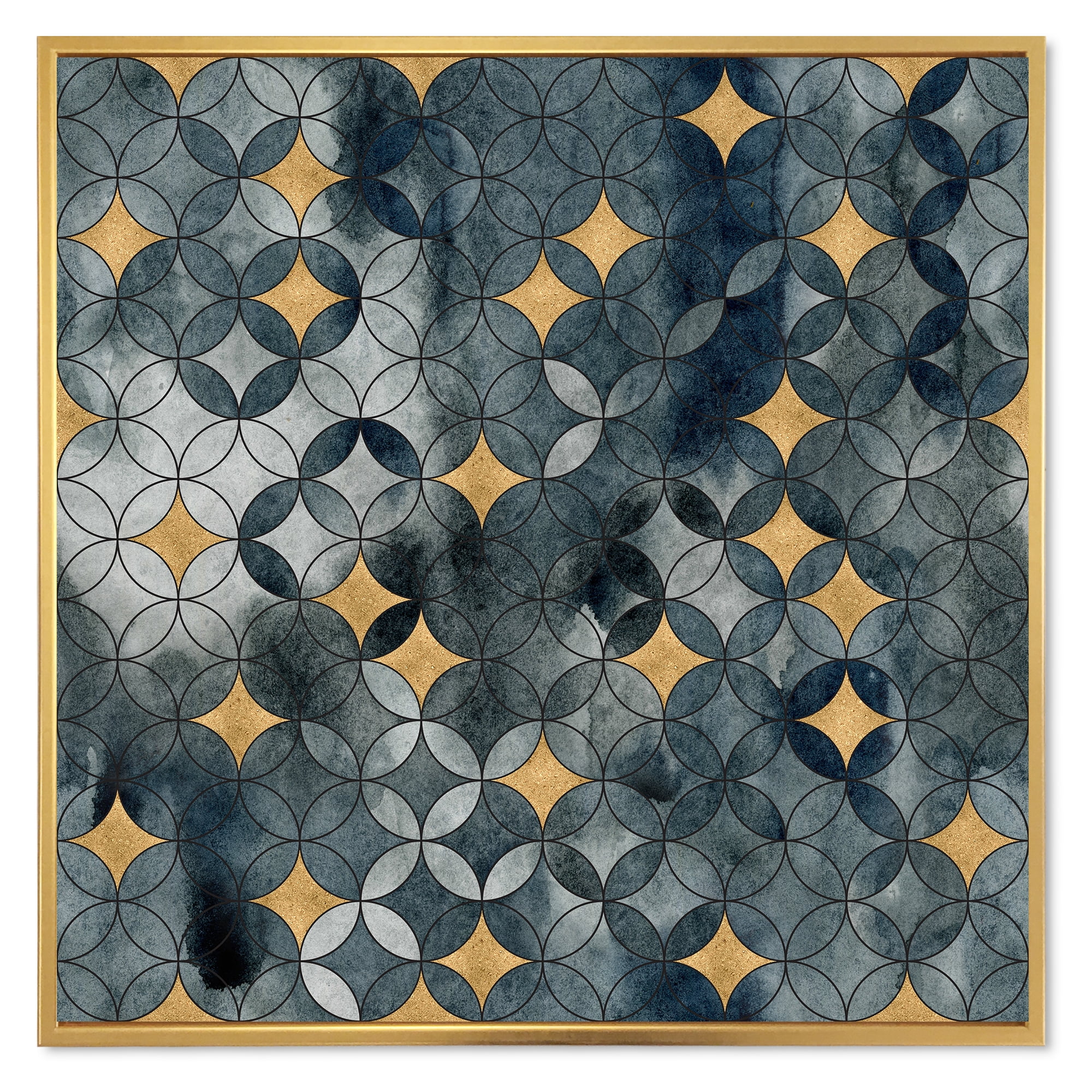 Designart 'Geometry Golden Stars With Intersecting Circles' Modern Framed Canvas Wall Art Print