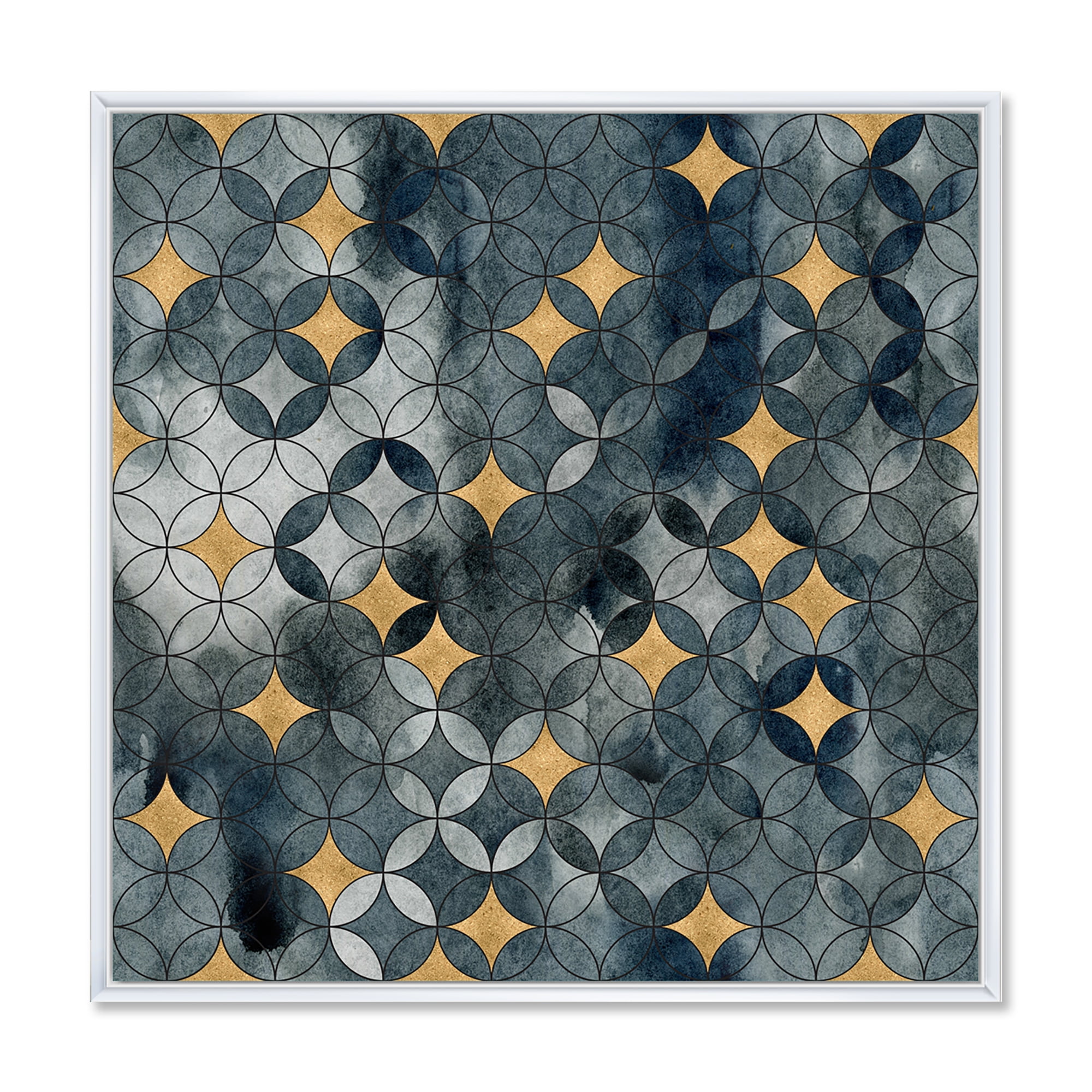 Designart 'Geometry Golden Stars With Intersecting Circles' Modern Framed Canvas Wall Art Print