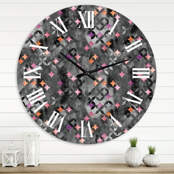 Designart 'Geometry Intersecting Circles With Pink Stars' Modern Wall Clock