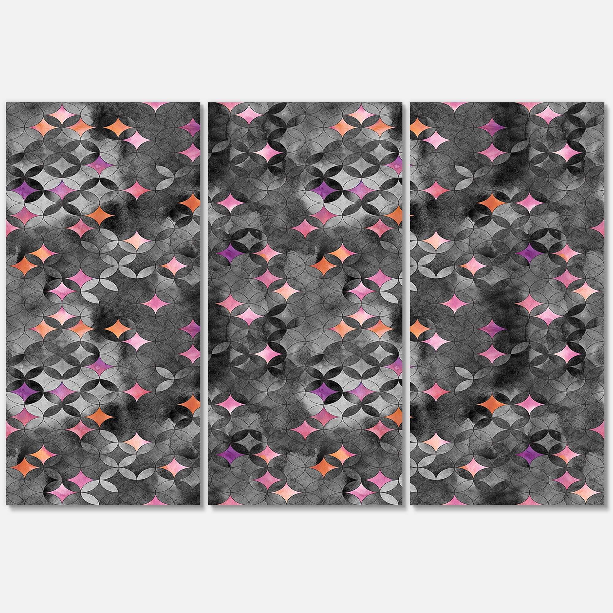 Designart ' Geometry Pink Stars With Intersecting Circles ' Modern Canvas Wall Art Print