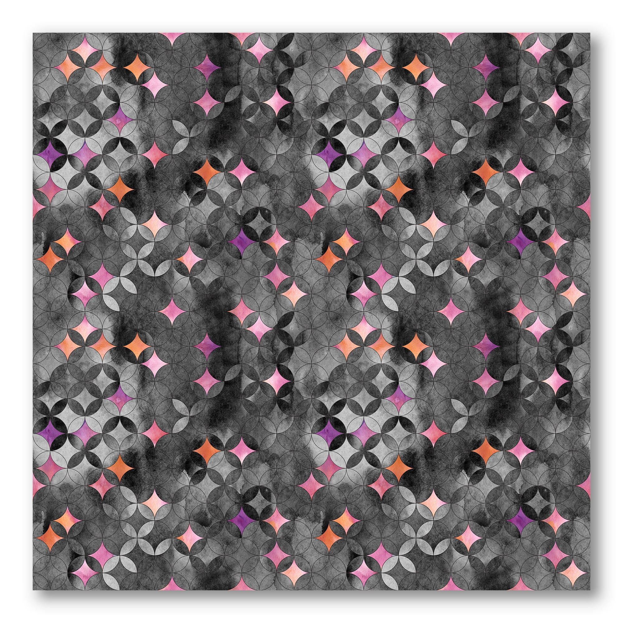 Designart ' Geometry Pink Stars With Intersecting Circles ' Modern Canvas Wall Art Print