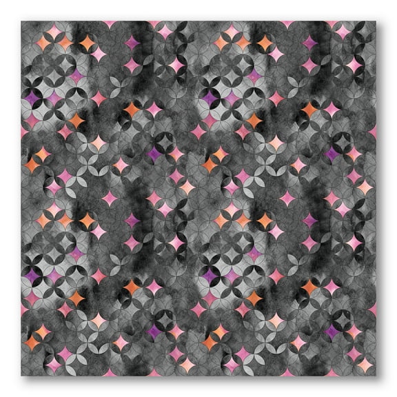 Designart ' Geometry Pink Stars With Intersecting Circles ' Modern Canvas Wall Art Print