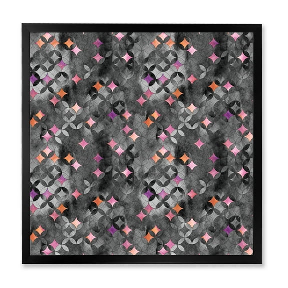 Designart 'Geometry Pink Stars With Intersecting Circles' Modern Framed Art Print