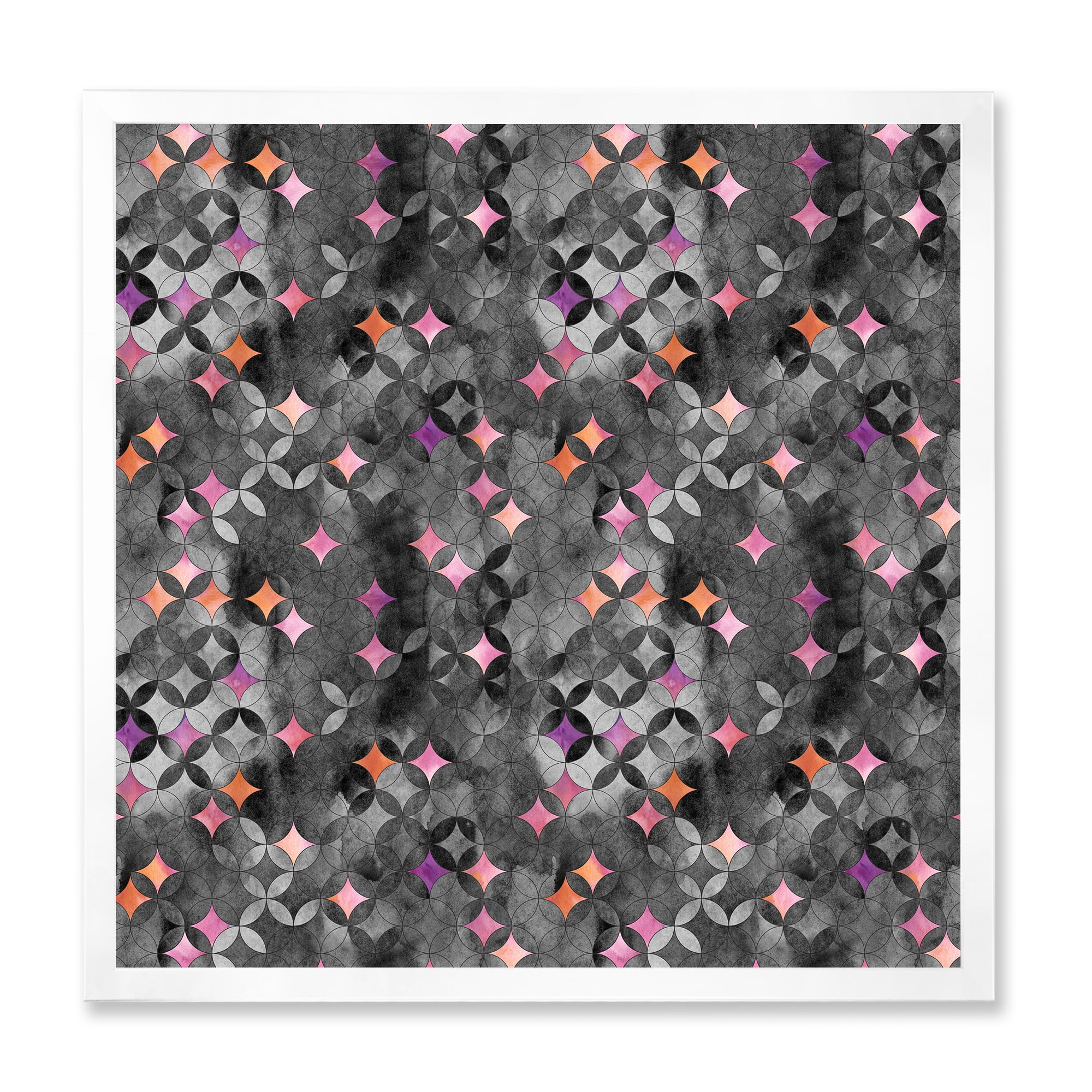 Designart 'Geometry Pink Stars With Intersecting Circles' Modern Framed Art Print