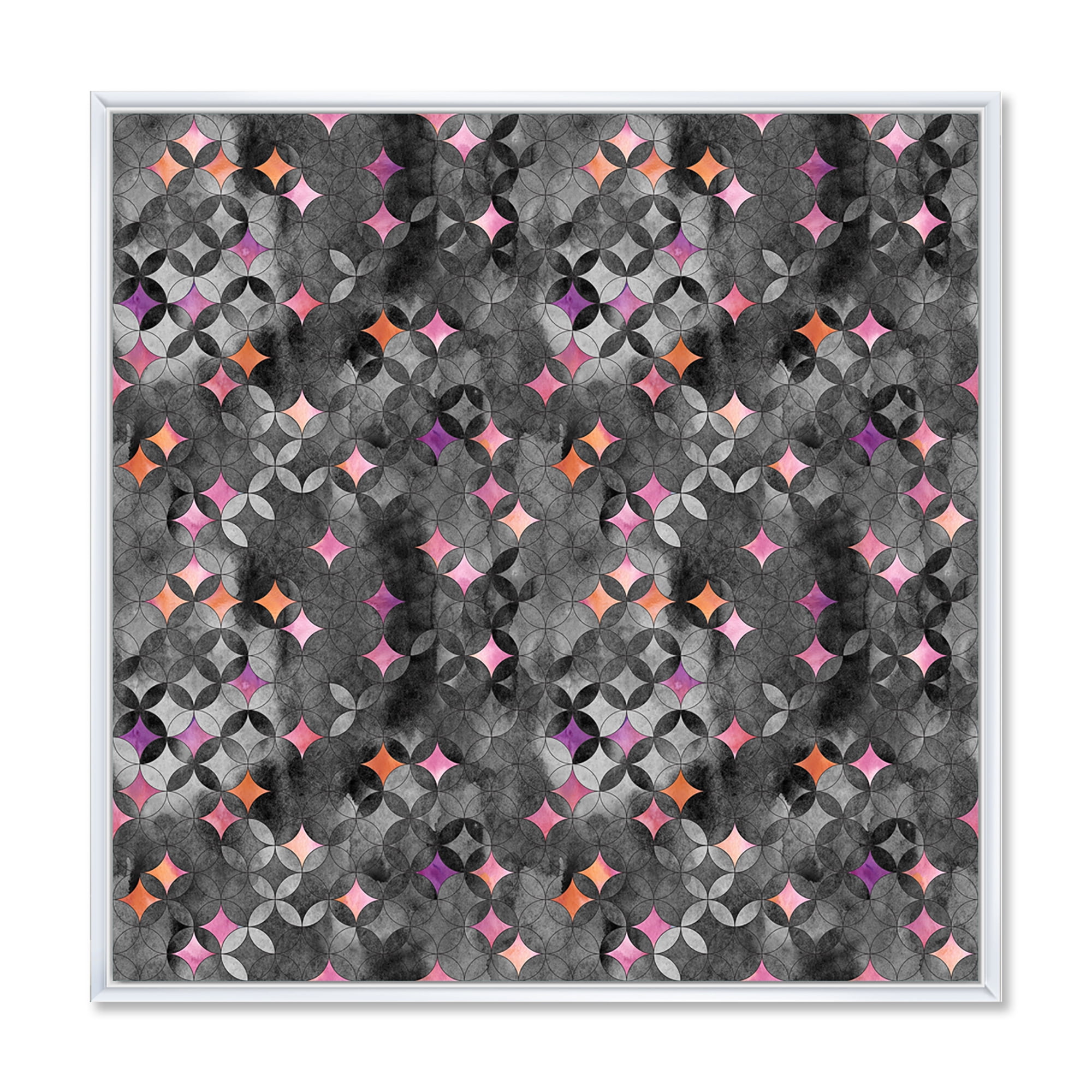 Designart 'Geometry Pink Stars With Intersecting Circles' Modern Framed Canvas Wall Art Print