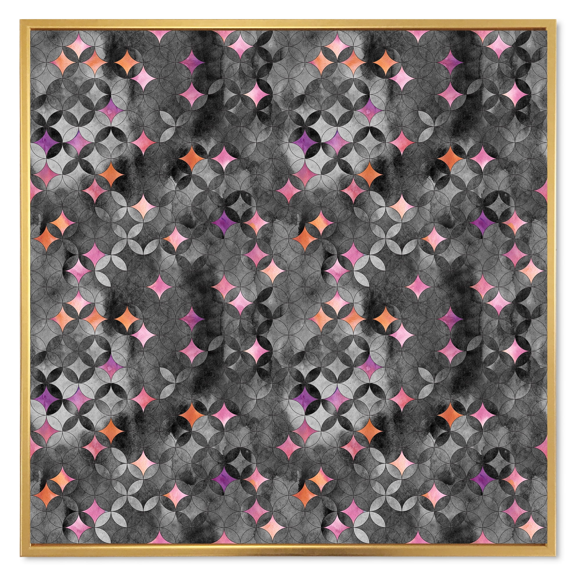 Designart 'Geometry Pink Stars With Intersecting Circles' Modern Framed Canvas Wall Art Print