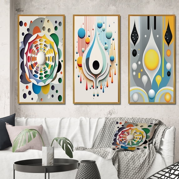 Designart "Geometry of Awakening Metamorphosis" Modern Geometric Framed Wall Art Set Of 3 - Multicolor Abstract Frame Gallery Wall Set For Home Decor