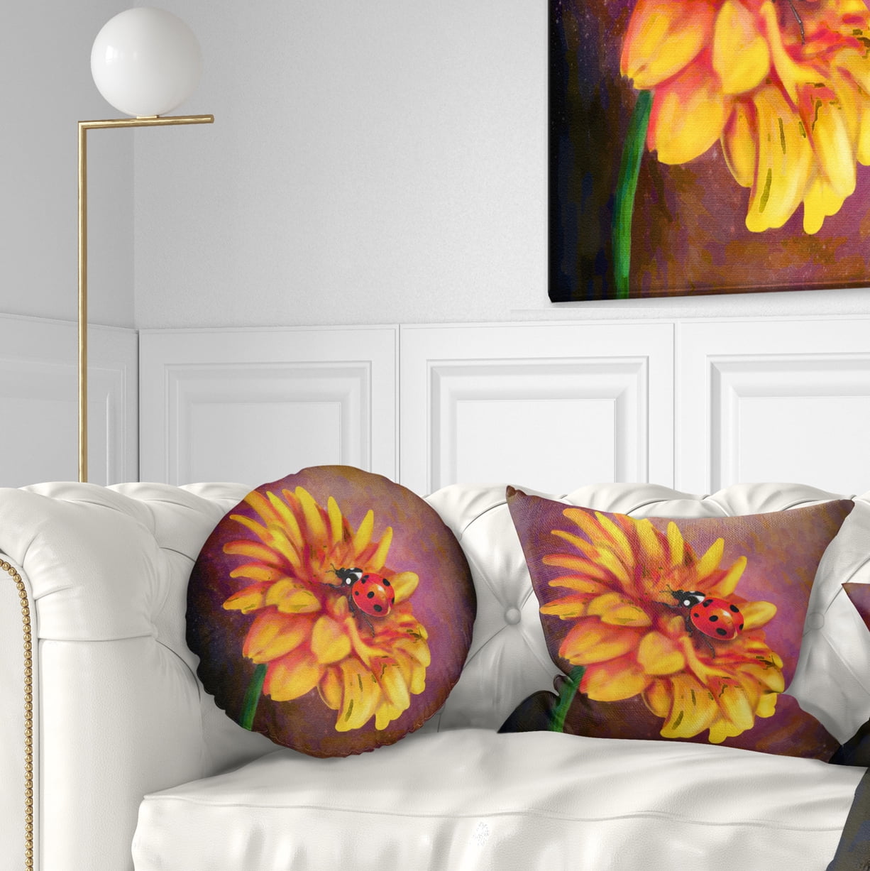 Designart Gerber and Ladybird Watercolor - Floral Throw Pillow - 12x20