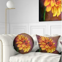 Designart Gerber and Ladybird Watercolor - Floral Throw Pillow - 12x20