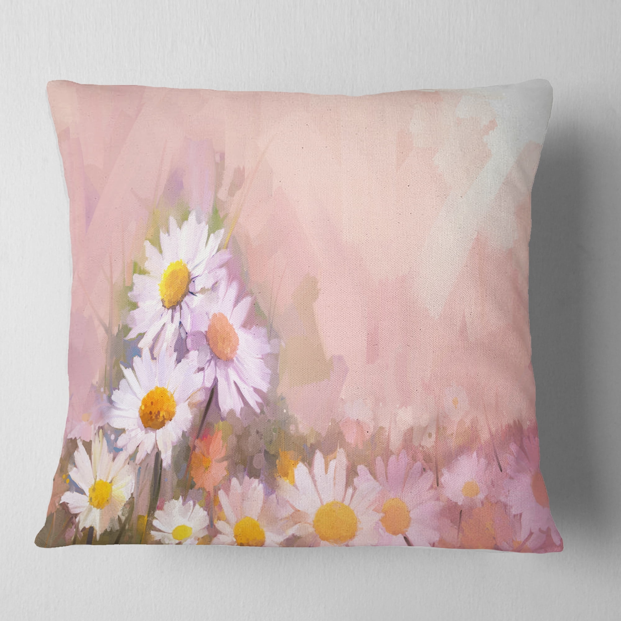Designart Gerbera Flowers on Soft Color Back - Floral Throw Pillow - 18x18