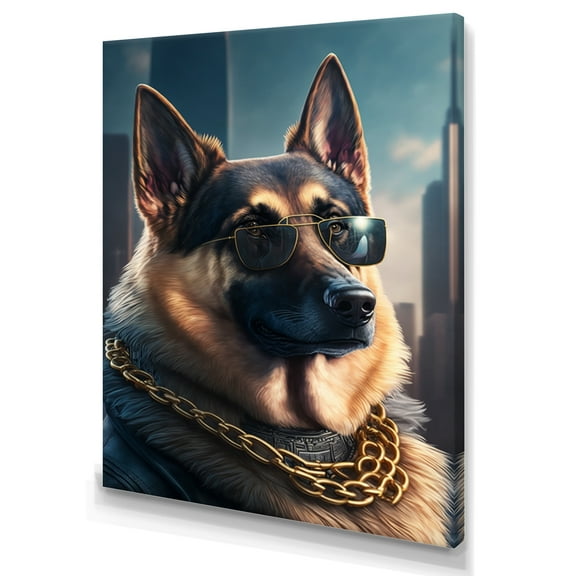 Designart German Shepherd Gangster In NYC I Canvas Wall Art