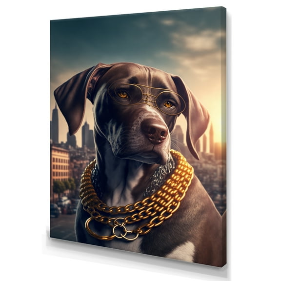 Designart German Shorthaired Pointer Gangster In NYC Canvas Wall Art