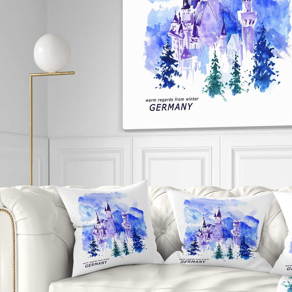 Designart Germany Watercolor Landscape - Cityscape Painting Throw Pillow - 18x18