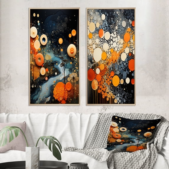 Designart "Geyser Geothermal Wonders composition I" Geyser Framed Wall Art Set Of 2 - Orange Landscapes Gallery Wall Frame Set For Home Decor
