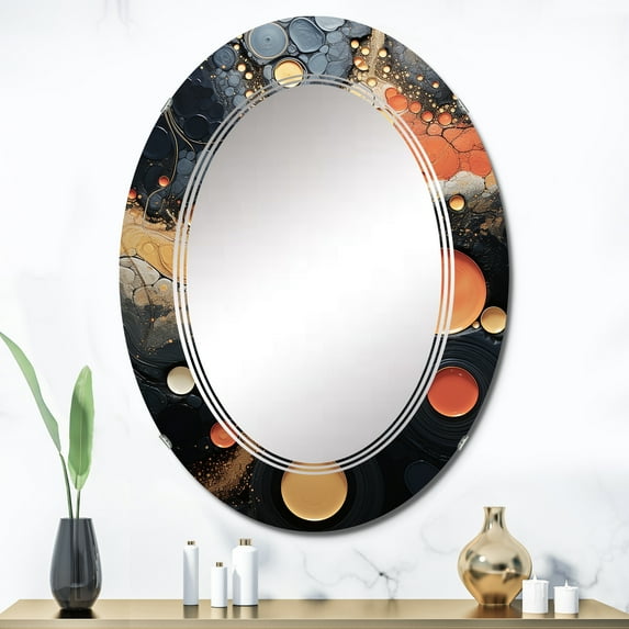 Designart "Geyser Geothermal Wonders composition III" Abstract Round Wall Mirror - Landscapes Oval Printed Decorative Oversized Mirror - Multiple Color Options