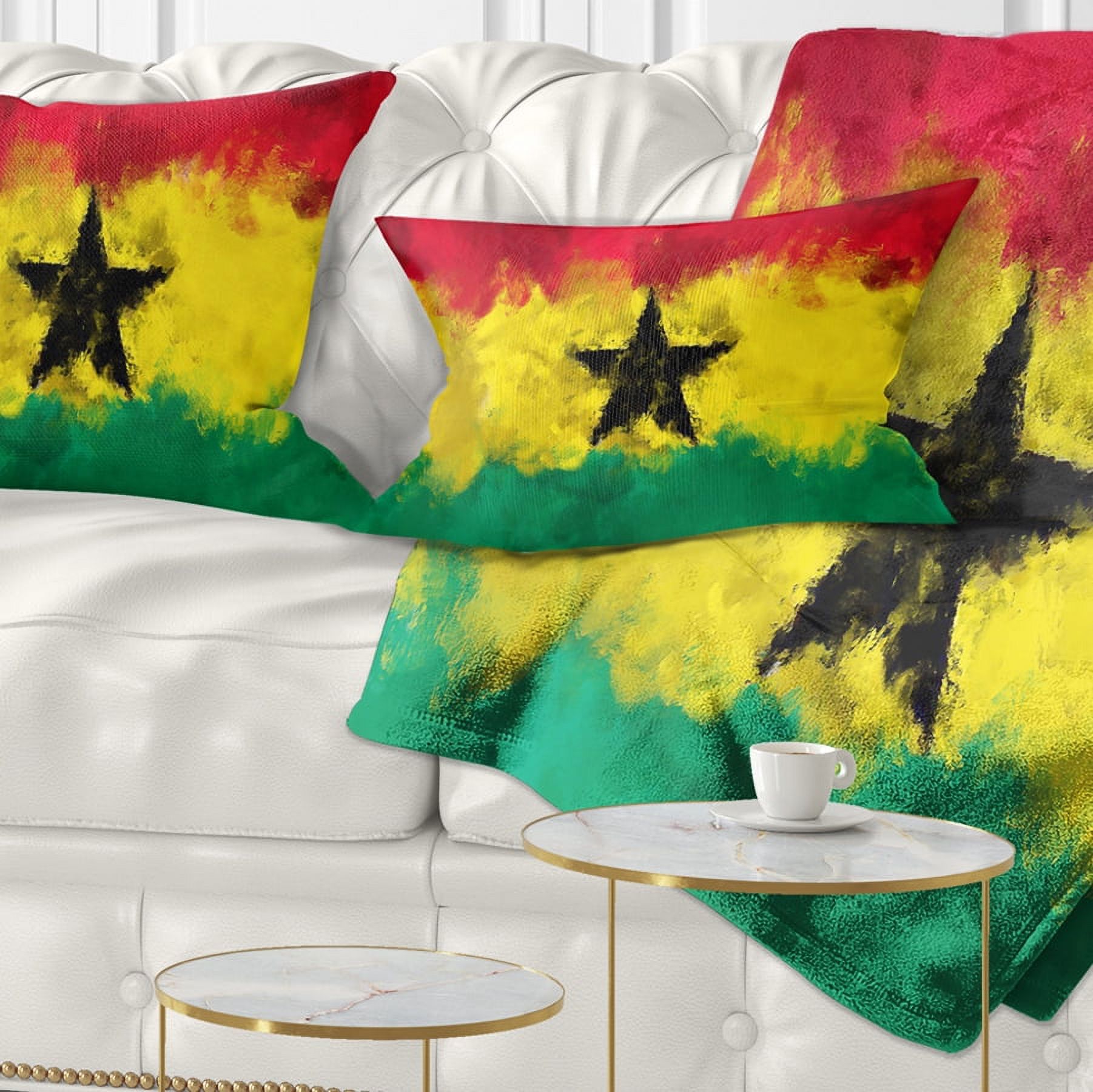 Designart Ghana Flag Illustration - Flag Painting Throw Pillow - 12x20