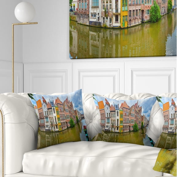 Designart Ghent Belgium Landscape - Photography Throw Pillow - 16x16