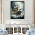 thumbnail image 1 of Designart "Ghostly Pirate Ship In Stormy Seas" Pirate Floater Framed Canvas Wall Art, 1 of 5