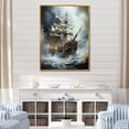 thumbnail image 1 of Designart "Ghostly Pirate Ship In Stormy Seas" Pirate Floater Framed Canvas Wall Art, 1 of 5