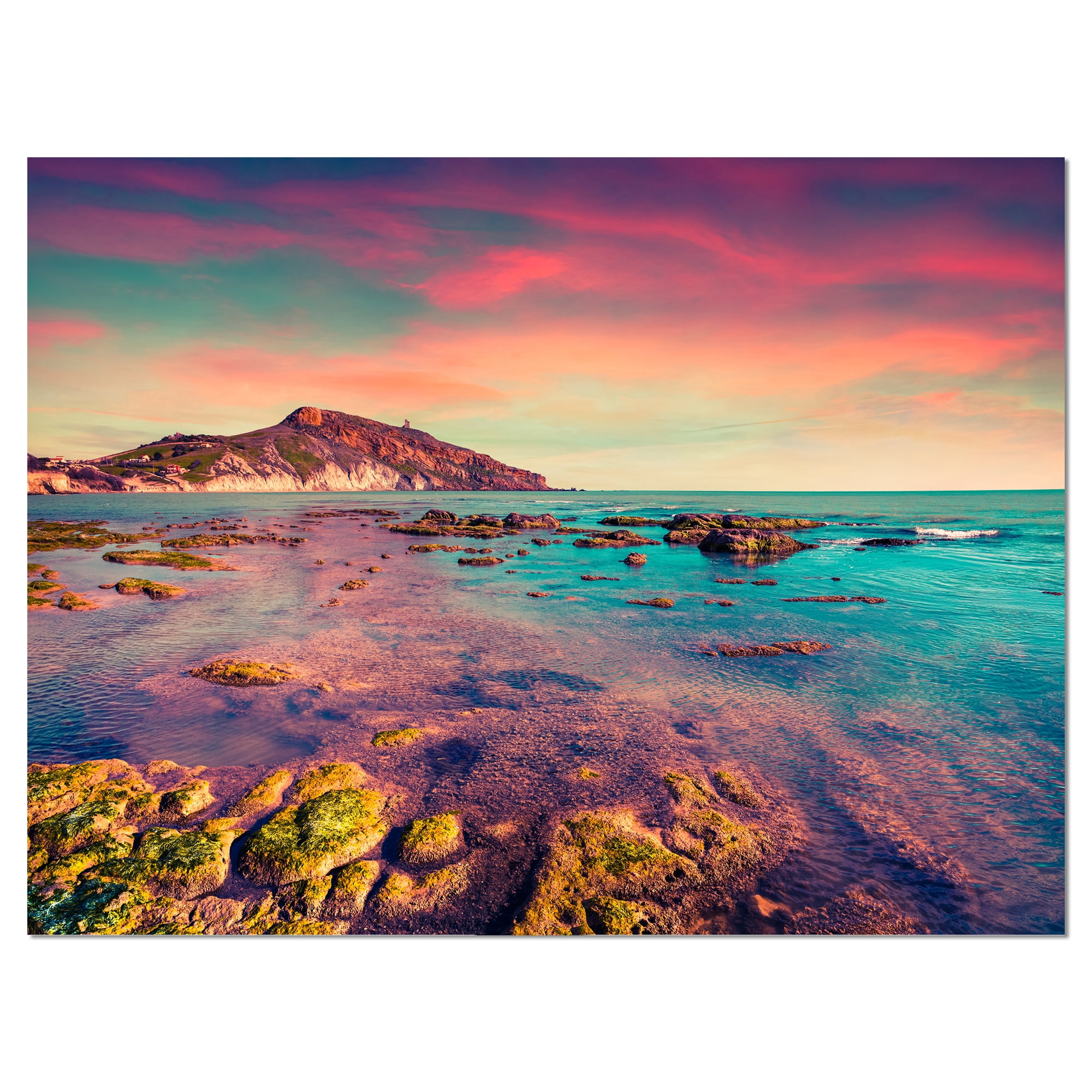 Designart 'Giallonardo Beach Colorful Sunset ' Seashore Photo Canvas Print