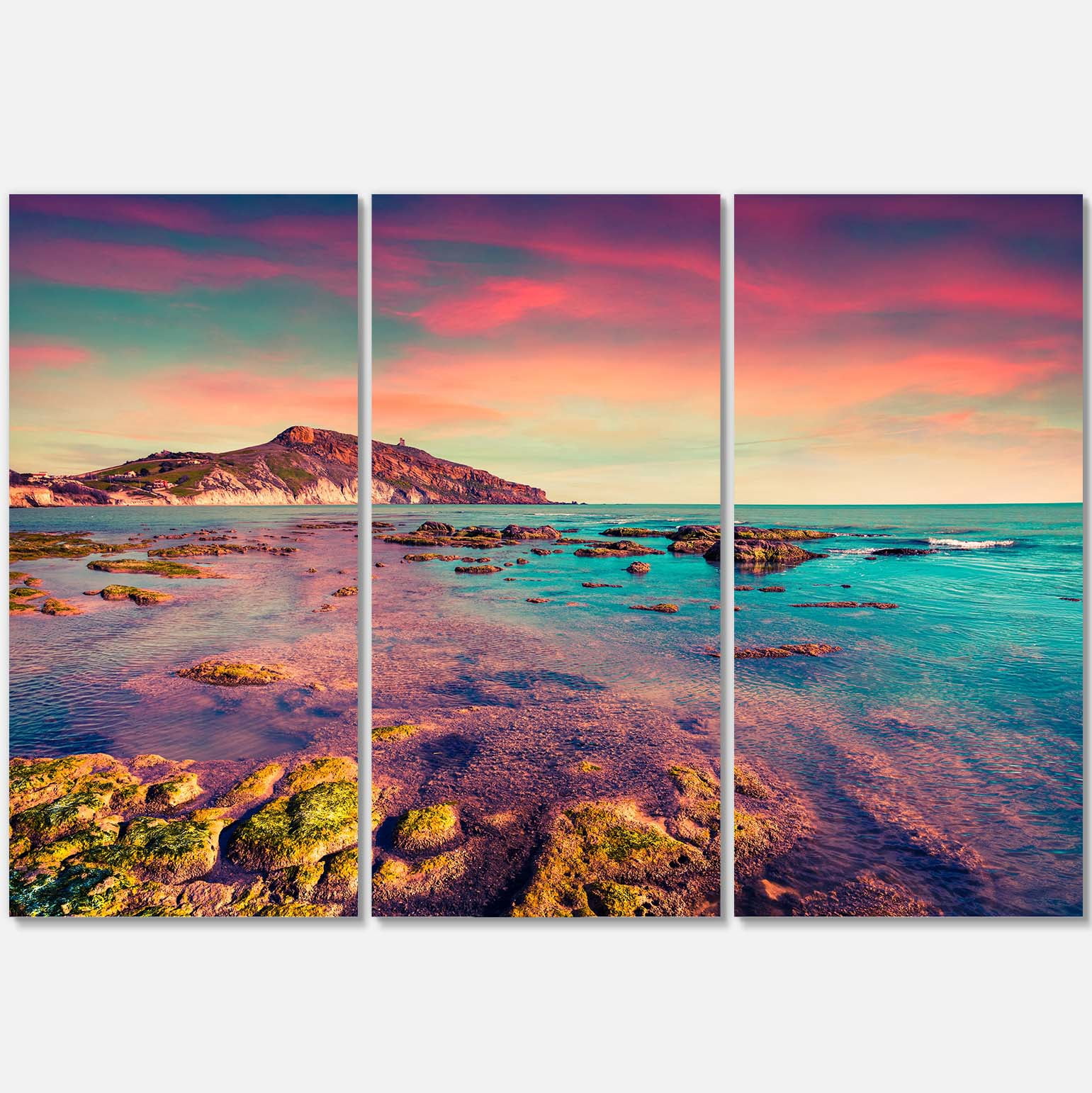 Designart 'Giallonardo Beach Colorful Sunset ' Seashore Photo Canvas Print