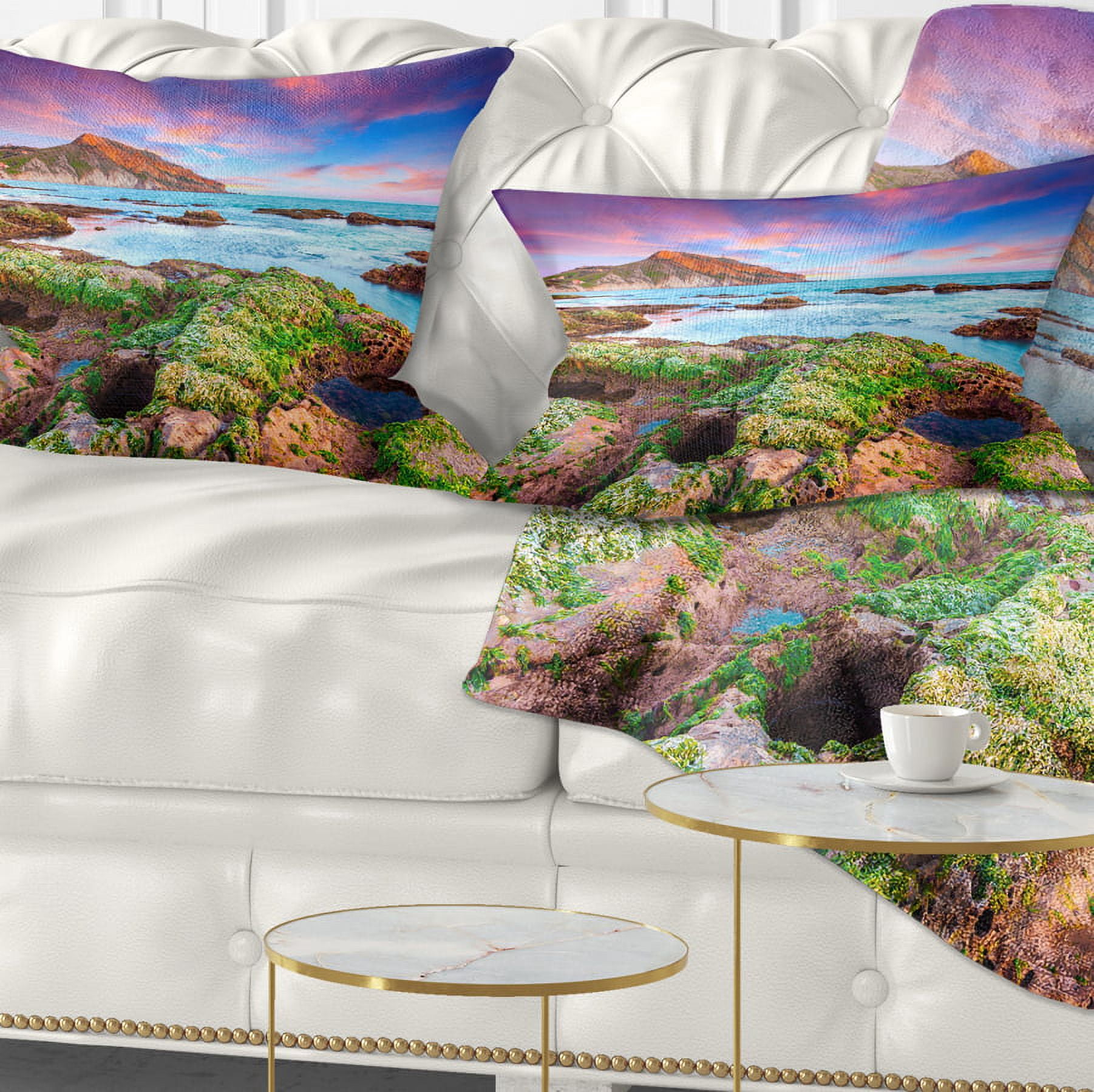 Designart Giallonardo Beach Spring Sunset - Seashore Photo Throw Pillow - 12x20