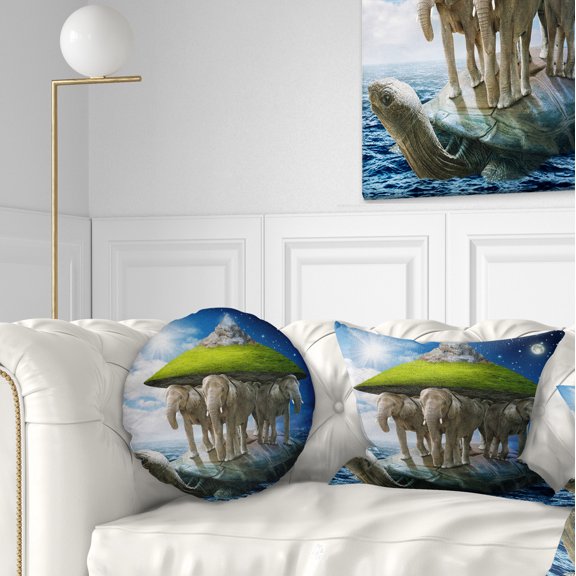 Designart Giant Turtle Carrying Elephants - Abstract Throw Pillow - 12x20
