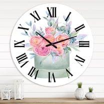 Designart 'Gift Box With Pink Roses' Farmhouse Wall Clock