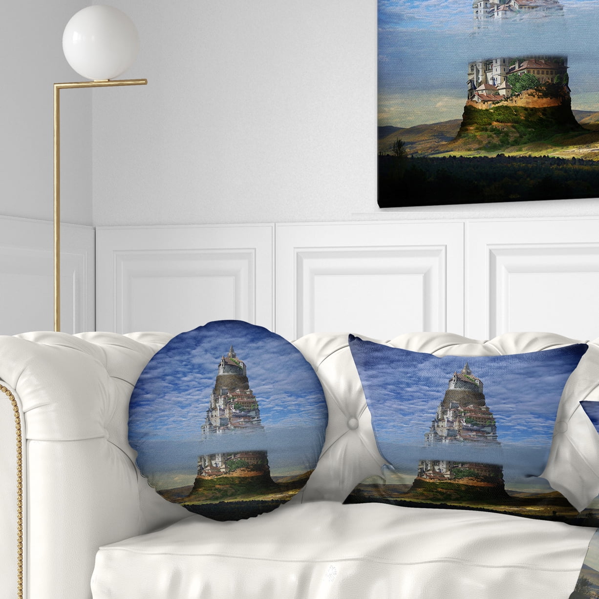 Designart Gigantic Castle Collage - Landscape Printed Throw Pillow - 12x20