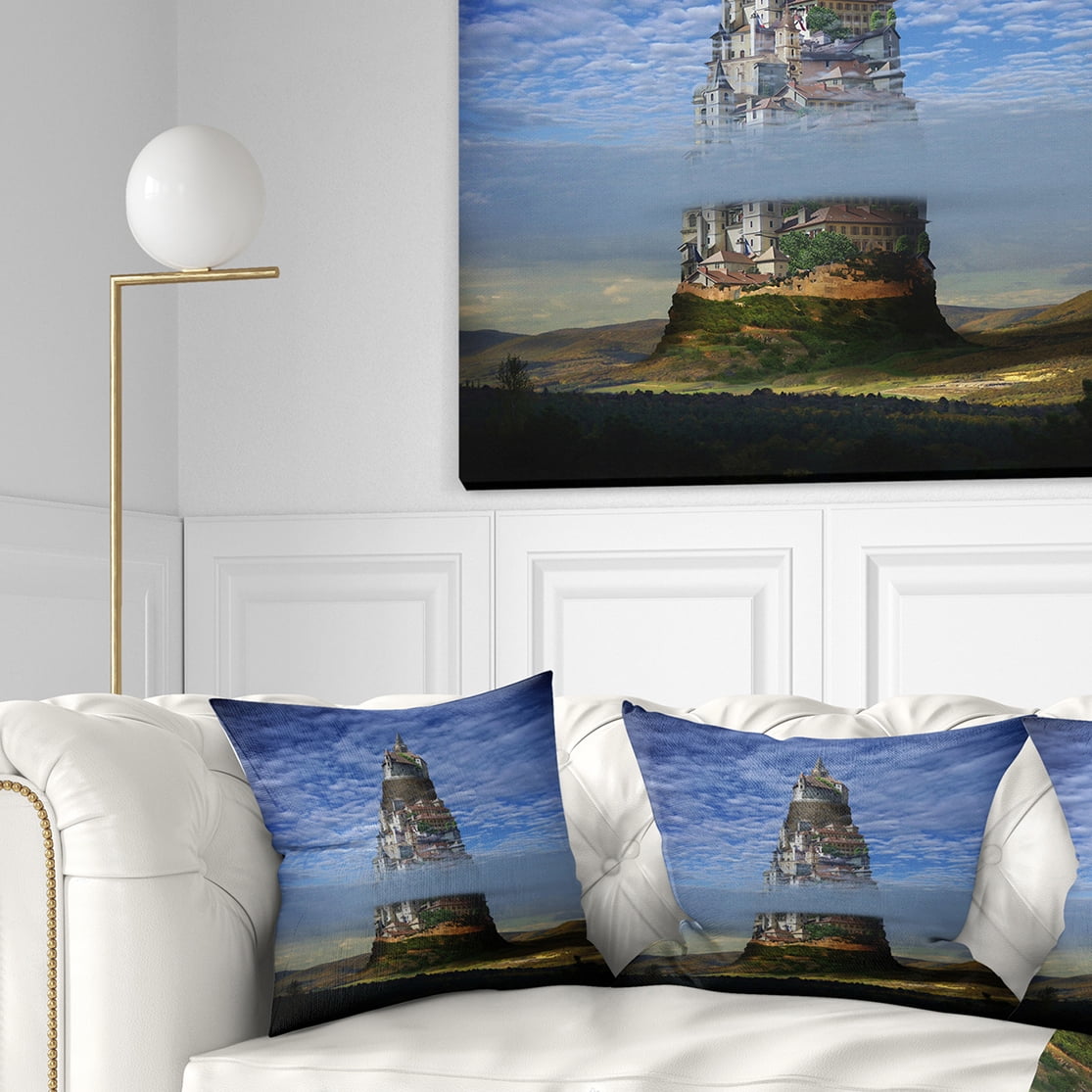 Designart Gigantic Castle Collage - Landscape Printed Throw Pillow - 16x16