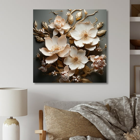 Designart "Gilded Accentuated Magnolias II" Magnolias Canvas Prints