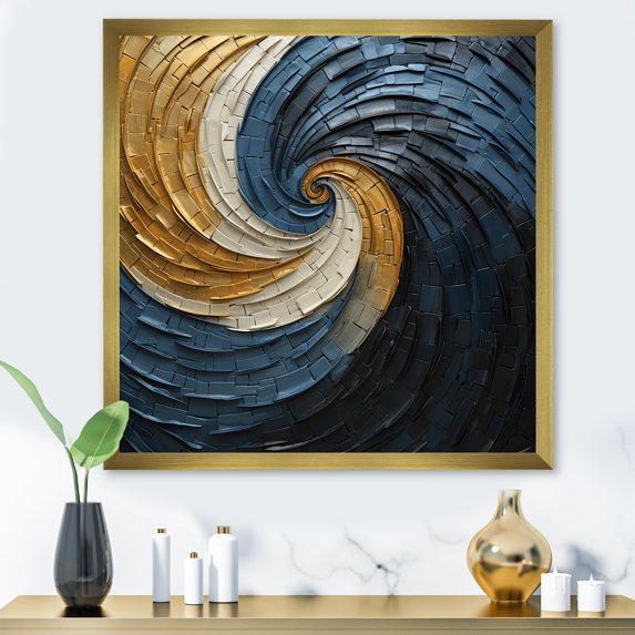 Designart "Gilded Aqua Swirl Simplistic Pottery I" Abstract Spirals Picture Framed Canvas Wall Art