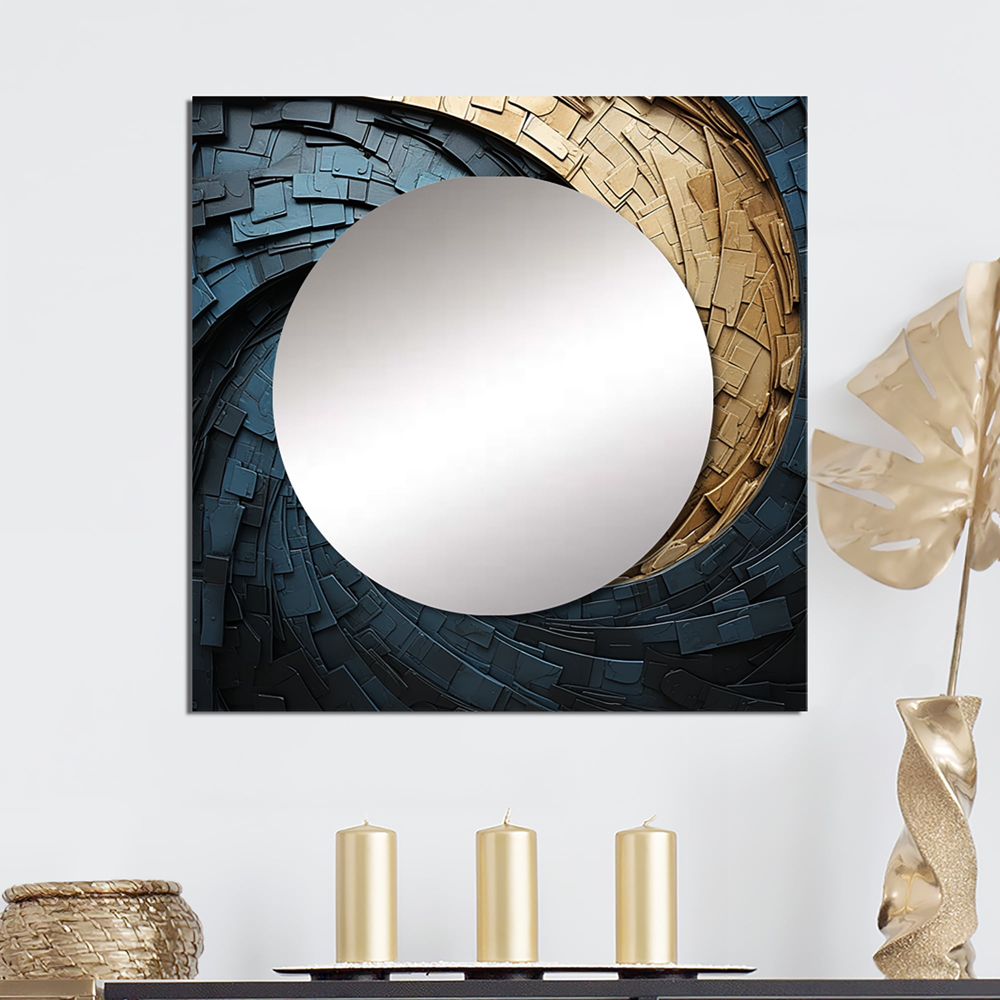 Designart "Gilded Aqua Swirl Simplistic Pottery" abstract spirals