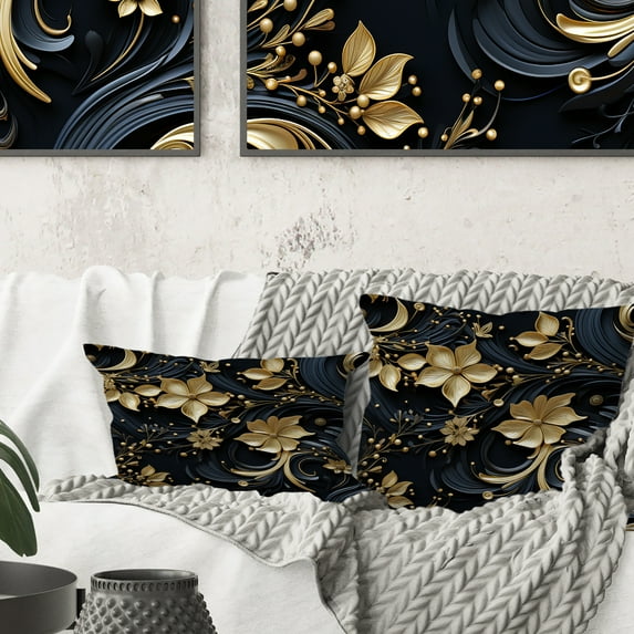 Designart "Gilded Black Paisley" Paisley Printed Throw Pillow