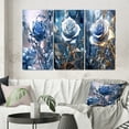 thumbnail image 1 of Designart "Gilded Blue Rose Shining in Morning Light II" Rose Wall Art Set Of 3 - Traditional Blue Gallery Set For Office Decor, 1 of 6