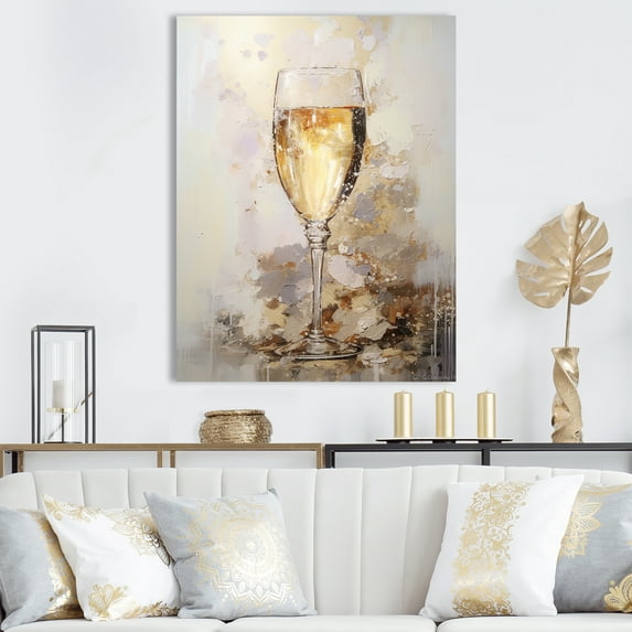 Designart "Gilded Bubbles In Glass" Champagne Canvas Prints