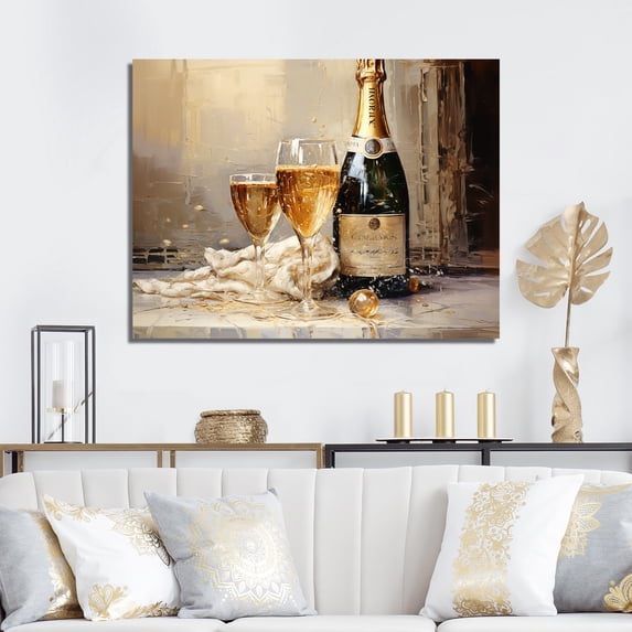 Designart "Gilded Bubbles In Glass II" Champagne Canvas Art Print