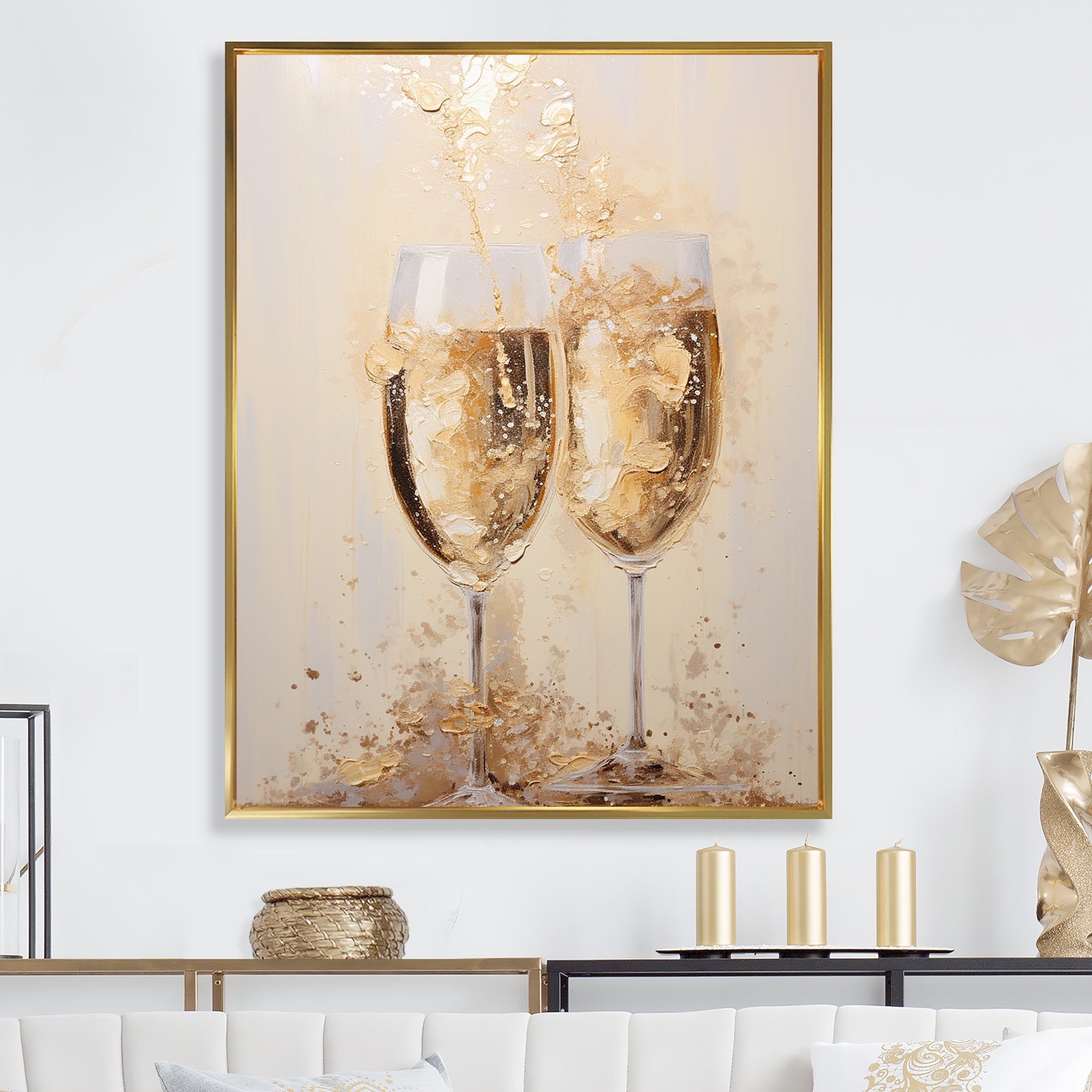 Golden Champagne in Glass Canvas Print with Gold Frame