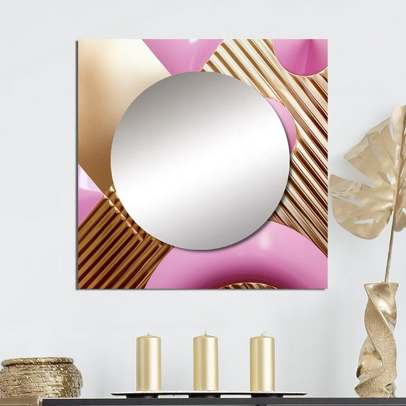 Designart "Gilded Chaos Patterns In Gold And Blush" Modern Geometric Square Mirror Wall Decor Modern - Large Gold Square Bathroom Mirror - Square Printed Wall Mirror Art