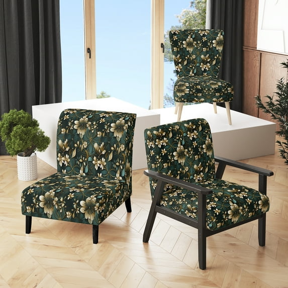 Designart "Gilded Floral Grandeur Victorian Style I" Gold Geometric Upholstered Accent Chair - Modern Arm Chair For Bedroom