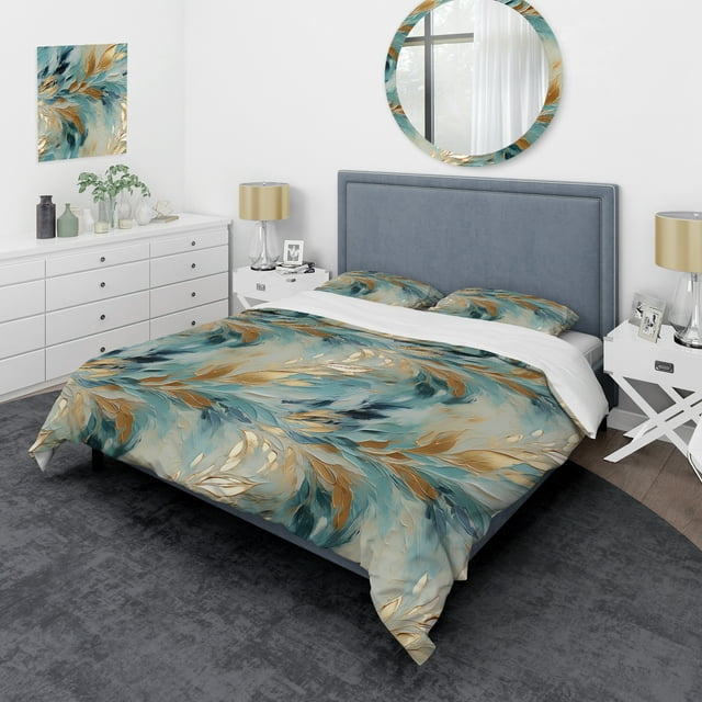 Designart "Gilded Frozen Dreamscape" Gold Marble Bedding Covert Set - Glam Bed Set With 2 Shams