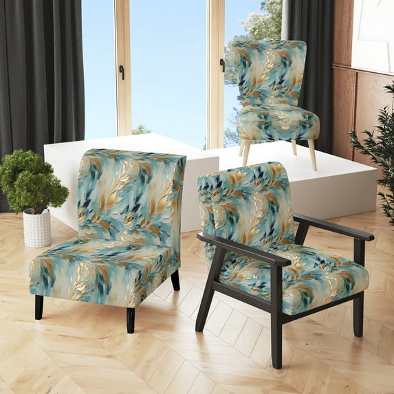 Designart "Gilded Frozen Dreamscape" Gold Marble Upholstered Accent Chair - Glam Arm Chair For Living Room
