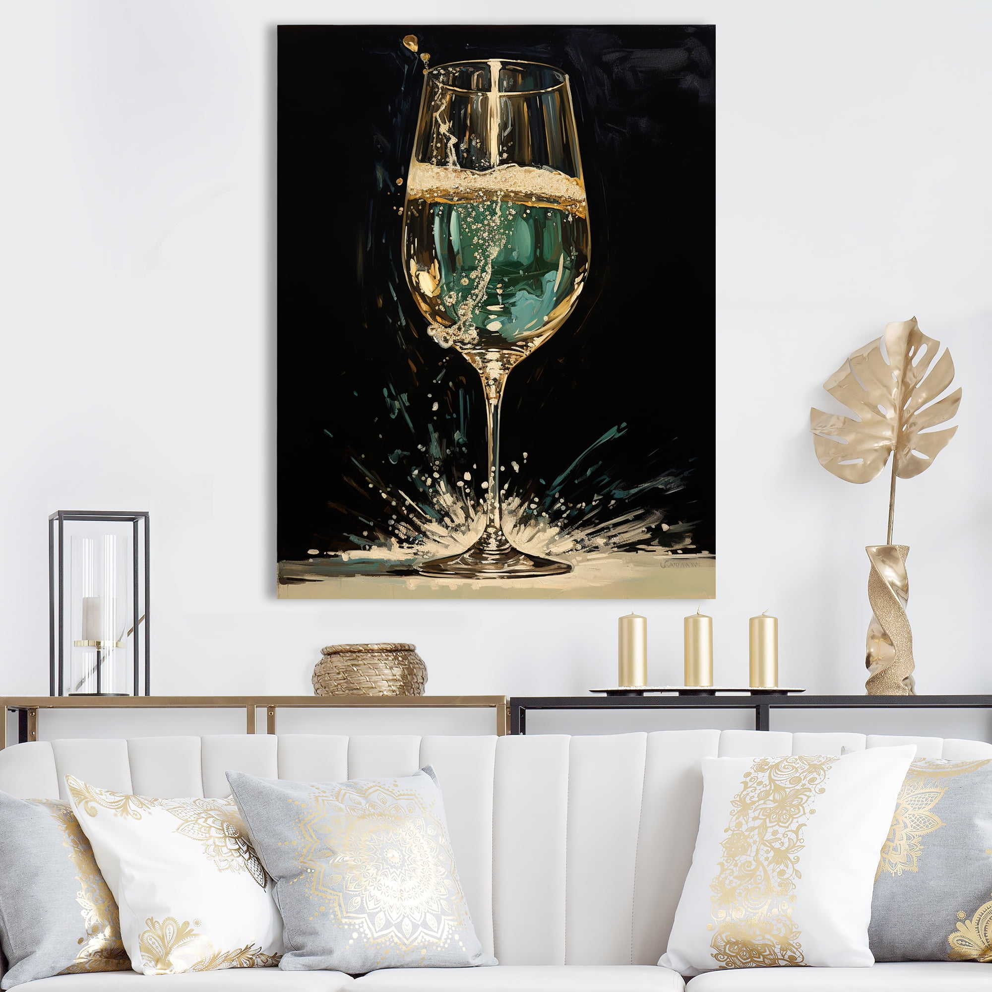 Gold and Emerald Champagne Dream Canvas Wall Art